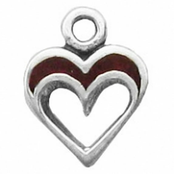 Sterling Silver 16" .8mm Box Chain Mini Cut Out Heart Red Stone Inlay Pendant Necklace