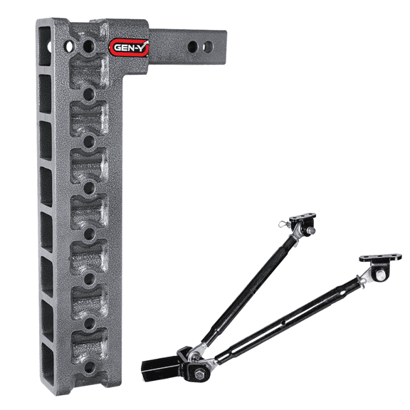 GEN-Y GH-508 MEGA-DUTY Adjustable 17.5" Drop Hitch with GH-0100 Stabilizer Kit for 2" Receiver - 16,000 LB Towing Capacity - 2,000 LB Tongue Weight