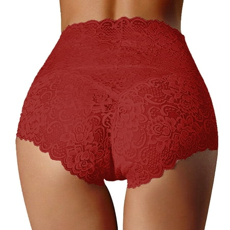 Riforla Ladies Underwear Panties Sexy High Waisted Panties Women s Thin Cut Out Lace Plus Size Belly Briefs Women s Briefs Wine XXL