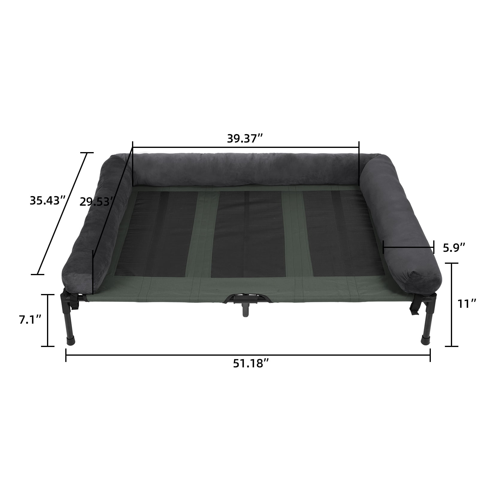 Bingopaw 4 in 1 Elevated Pet Dog Bed with Bolster, Gray, Jumbo, 51"L