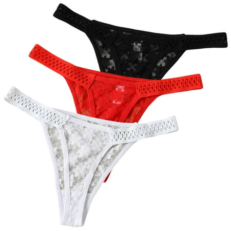 

3Pcs Women Thongs Underwear Transparent Low Waist Breathable Set Mesh L