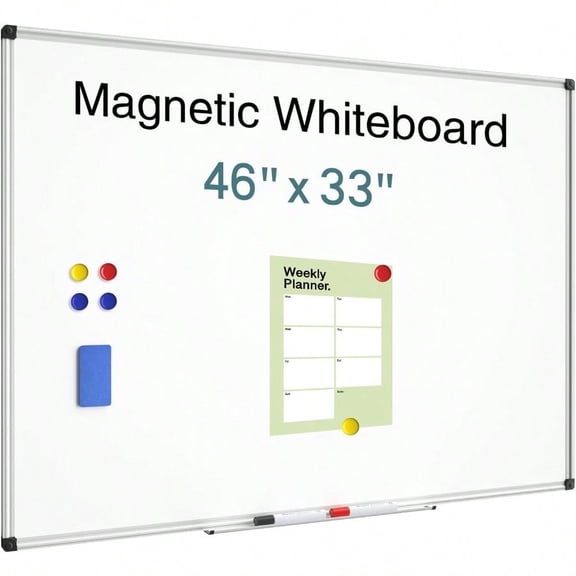Magnetic Dry Erase Whiteboard 46 X 33 Inch White Board 4 X 3 Large WallMounted Board With Silver Aluminum Frame 1 Magnetic Eraser 2 Pens Detachable Marker Tray 6 Magnets