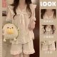 thumbnail image 3 of Pijama de encaje con volantes para mujer, de 2 piezas ropa de dormir, conjuntos de pantalones cortos, ropa de estar por casa sólida, ropa de noche con cuello en V, traje nuevo, 3 of 4