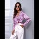 thumbnail image 5 of Blusas de Satén con Cuello en V y Larga para Mujer, Blusas de Seda de Verano, Moda 2025 Púrpura M, 5 of 9