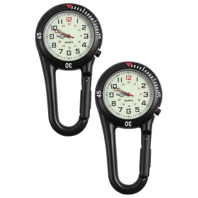 Backpack Fob Watch 2Pcs Black Stainless Steel Durable Design Clip Watch for Timekeeping