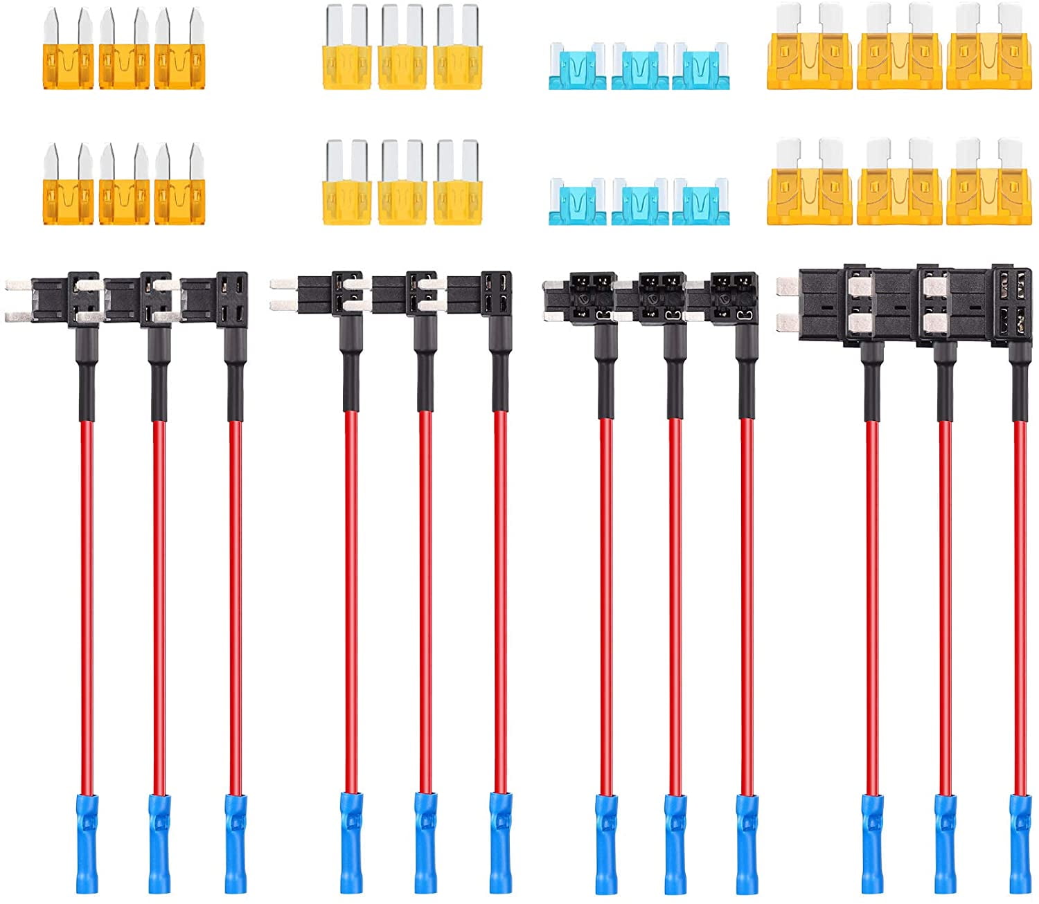36 Pieces Fuse Taps Set, 4 Types 12V Adding a Circuit Adapter and Fuse