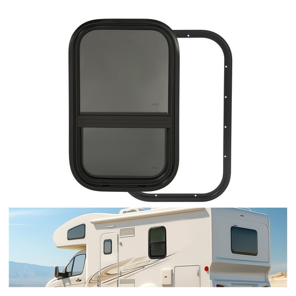 KOJEM RV Windows Universal 14" Width x 22" Height with Trim Ring & Mesh Screen Vertical Slide Camper Teardrop Side Replacement Window Tinted Tempered Glass Aluminum & Plastic Construction