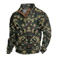 thumbnail image 2 of Men's Camo Print Stand Collar Sweatshirt, Spring Fall Outdoor Casual Button Front Pullover for Hiking, Sports,Dark Green,L, 2 of 4