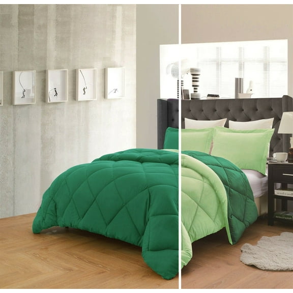 Reversible Comforter and Pillow Shams 3-Piece Set In All Colors - Down Alternative