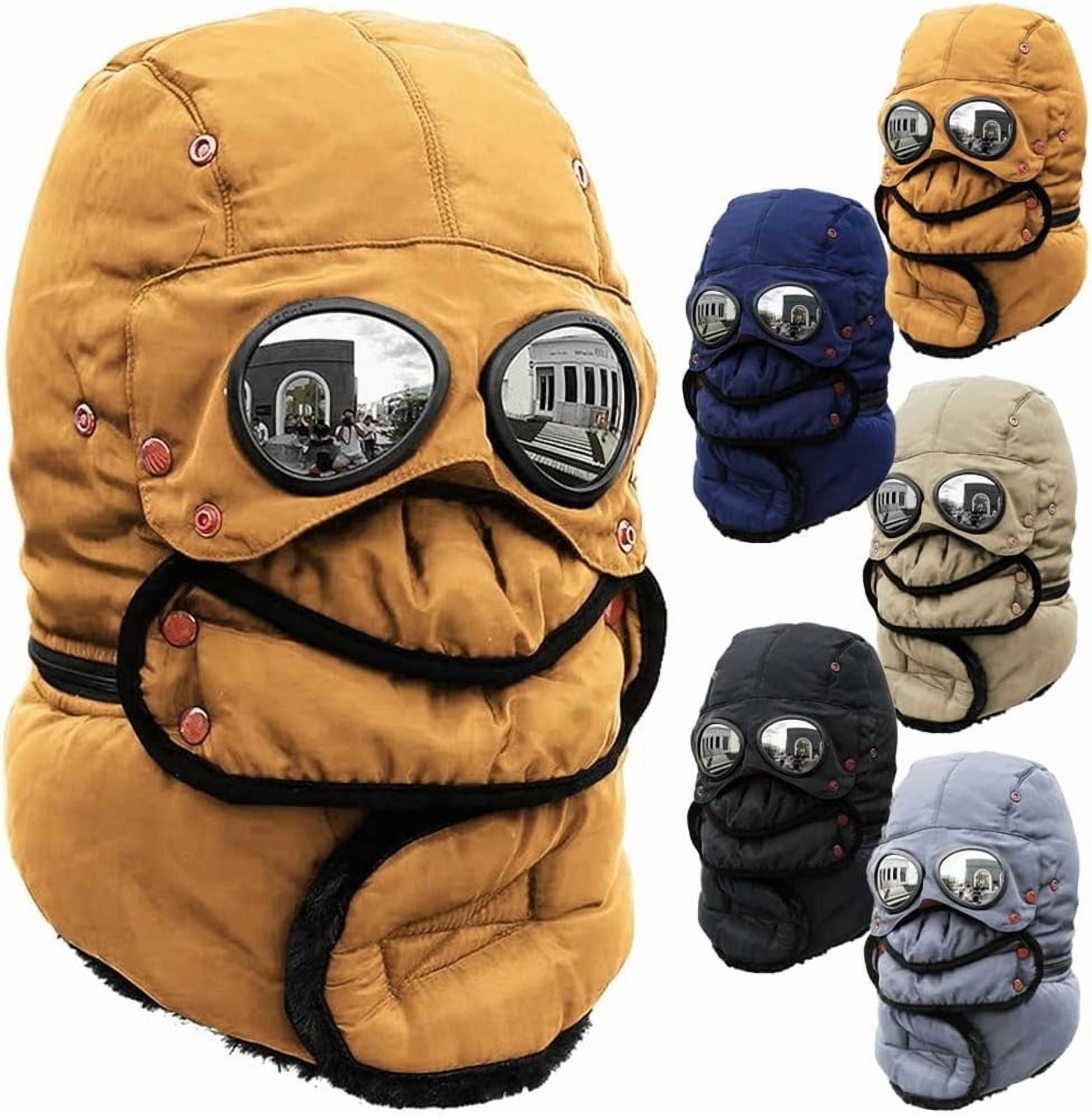 Winter Thermal Hat with Glasses Winter Pilot Hat Trapper Hats Goggles and Face Mask Outdoor Sport Ski