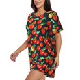 thumbnail image 2 of Wukai Tomatoes Print Women's Pajama Set - Short-Sleeve Top and Shorts with Elastic Waistband and Pockets for Loungewear, Yoga, and Casual Wear-X-Large, 2 of 8