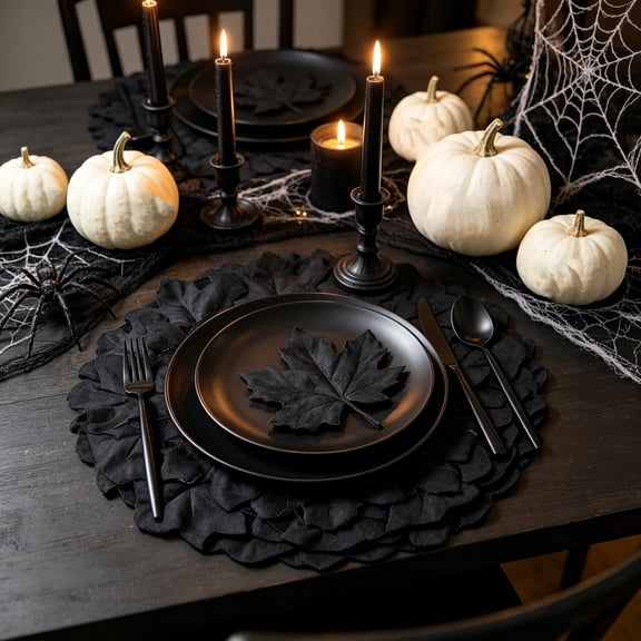 Layered Artificial Maple Leaf Round Placemat, 14.91 in Multicolor Fall Harvest Table Mat, Plastic Autumn Tabletop Decor for Thanksgiving Halloween Dinner Party Setting