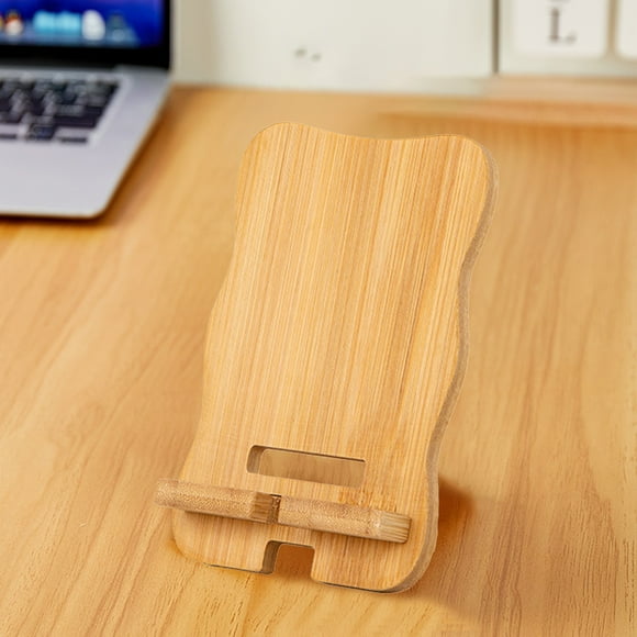 Soporte para teléfono Lisbinx de bambú y madera | Ángulo ajustable | Diseños desmontables | Para smartphones y tablets | Beige | Base antideslizante | Puerto de carga | Soporte para cuello