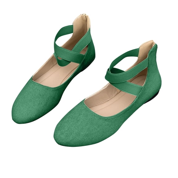 Xfvqtps Ladys Single Shoes Suede Surface Elastic Ankle Strap Soft Sole Pointy Toe Flats Bottom Ballet Rear Ankle Zipper Shoes New Large Size Shallow Mouth Elastic Flat Shoes Green