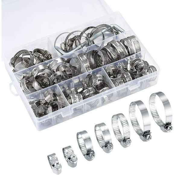 60pcs/8-38mm Adjustable Hose Clamps, Stainless Steel Hose Clamps, Car Tubing, Pool Hose Clamps