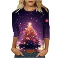 thumbnail image 2 of HOMBOM Womens Crewneck Shirts Purple Fall Western 3/4 Sleeve Christmas Santa Print Xmas Tee Shirts for Women, 2 of 4