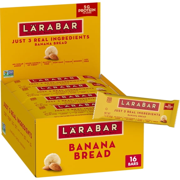 Larabar Banana Bread, Gluten Free Vegan Fruit & Nut Bar, 1.6 oz Bars, 16 Ct