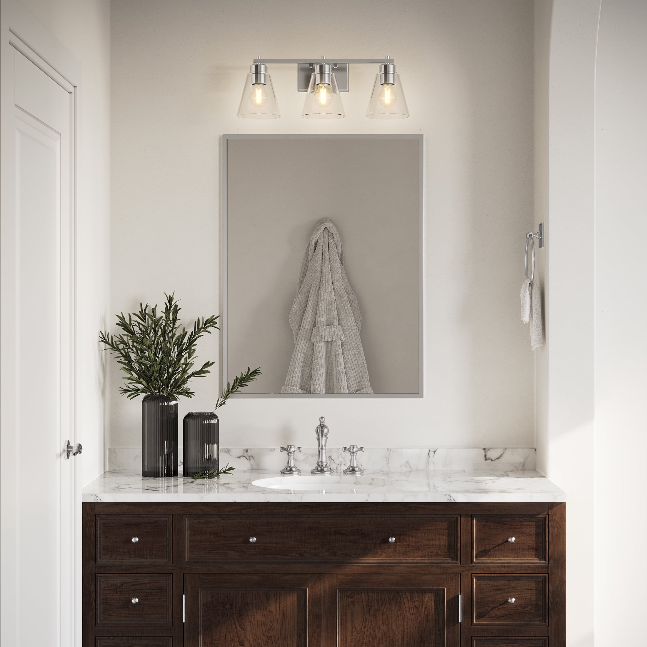 Better Homes and Gardens 22" Modern Dimmable 3-Light Vanity, Silver, Medium Base Bulb, Bathroom Light