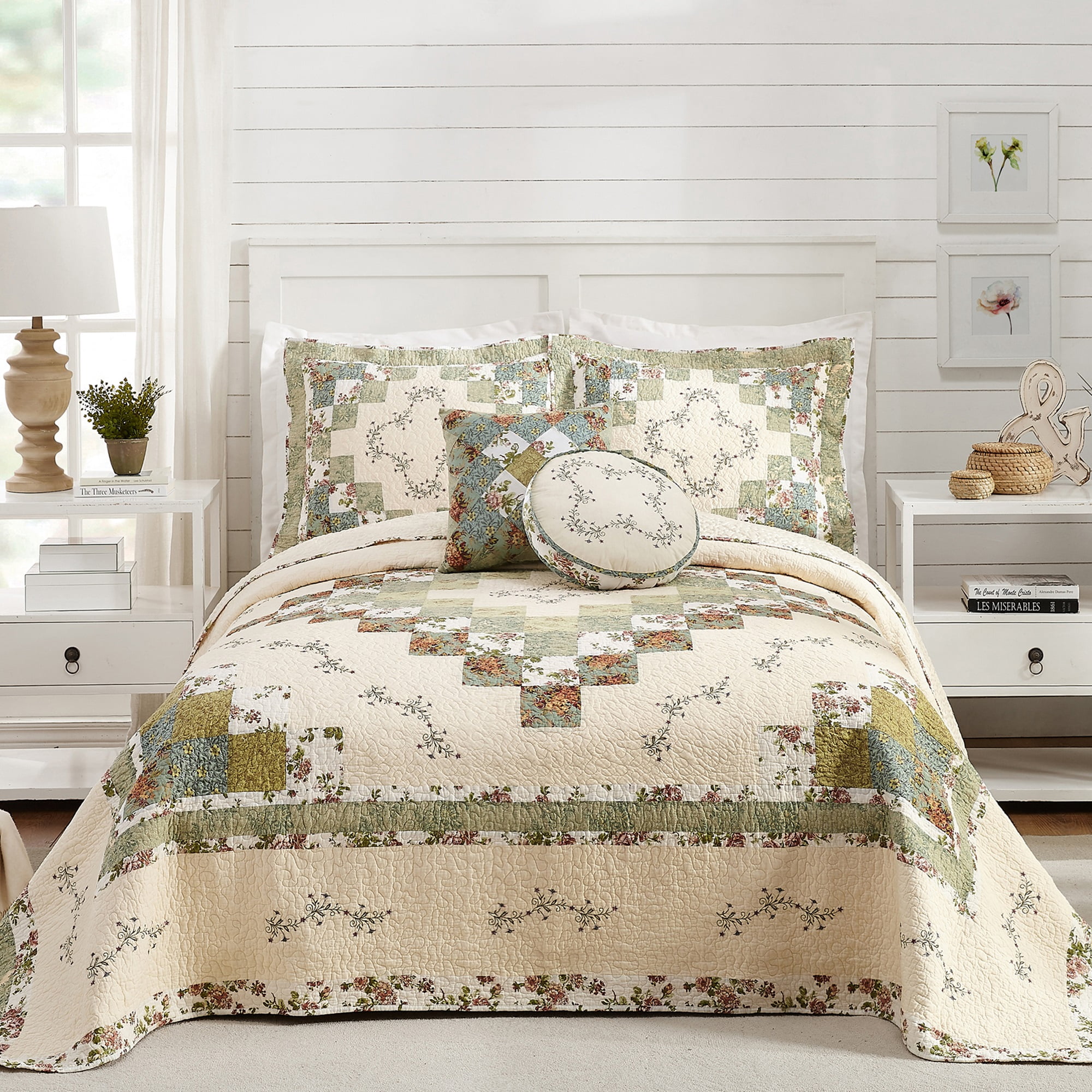 Modern Heirloom Olivia Green Floral Embroidered Single Pillow Sham, Standard