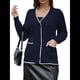 thumbnail image 2 of Suéter de Larga con Bloques de Color para Mujer, Abrigo Informal de Otoño con Botones y Bolsillo Azul Marino XL, 2 of 8