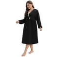 thumbnail image 3 of WBQ Women's Oversized Nightdress Plus Size Nursing Nightgown Long Sleeve V Neck Breastfeeding Nightshirt Sleepwear Soft Pleated Sleepshirt Lounge Dress, XL-4XL, 3 of 6