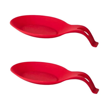 

2pcs Silicone Spoon Rests Kitchen Utensil Holder Heat Resistance Spoon Rack Spoon Pad for Home Restaurant (Red)