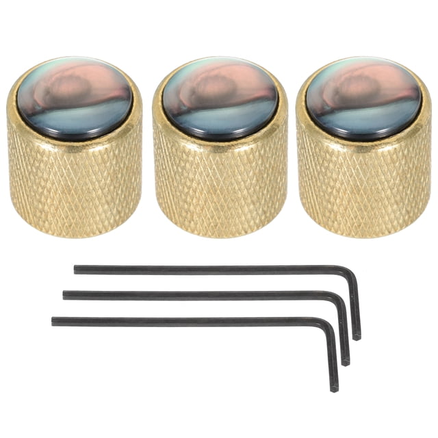 Uxcell Guitar Bass Dome Knobs Black Shell Top 6mm Gold Metal Volume Tone Control with Inner Hexagon Spanner 3 Pack