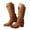 Brown, variant on Cowboy Boots for Women Suede Heel Sunflower Embroidery Pull on Mid Calf Boots