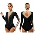 thumbnail image 5 of Raenseen Womens Shiny Rhinestone Mock Neck Long Sleeves Jumpsuit Gymnastic Training Leotard Ballet Black XL, 5 of 9