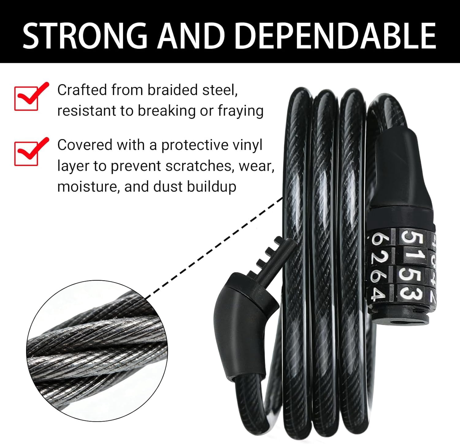 10 Pcs Bike Lock Cable with 4 Digit Combination 4.9 Feet Black Anti Theft Bike Cable Accessories Coiled Preset Bicycle Lock, 5/16 Inch Diameter