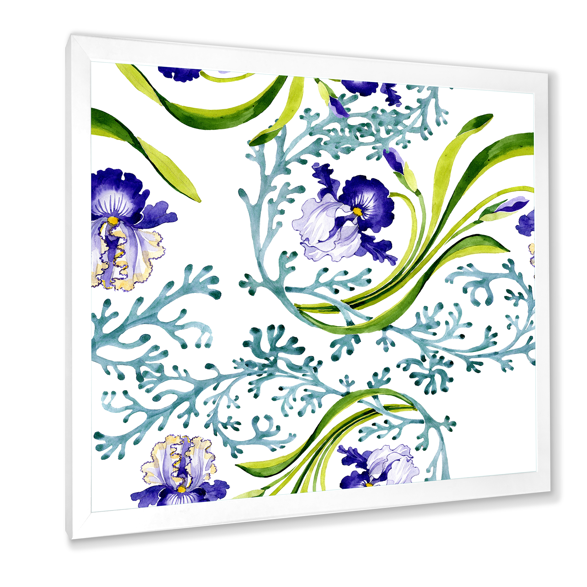Designart 'Abstract Blue Iris With Wild Spring Leaves' Traditional Framed Art Print