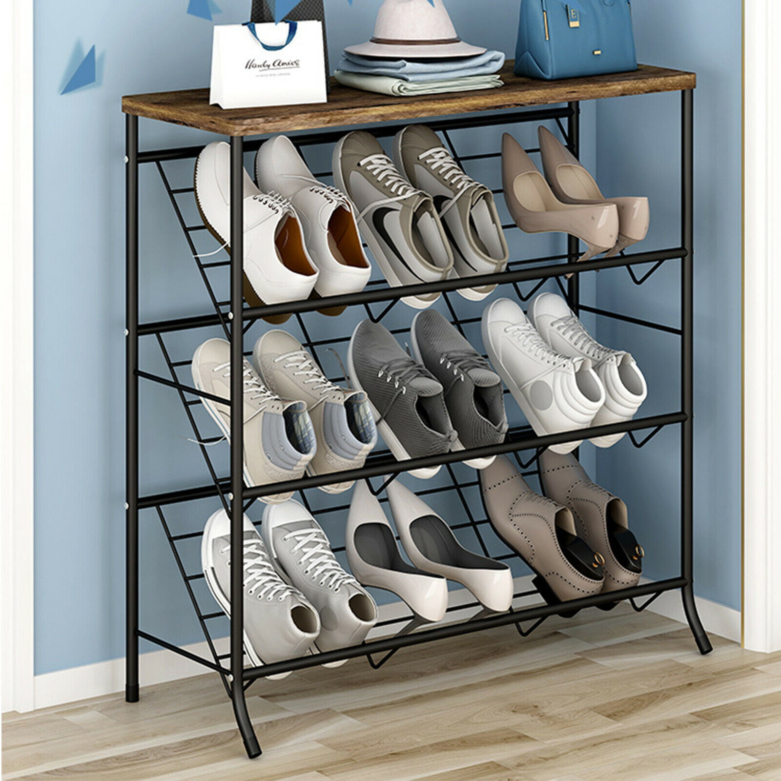3-Tier Free Standing Stackable Shoe Rack Shelf Organizer Closet Space Saver Iron 