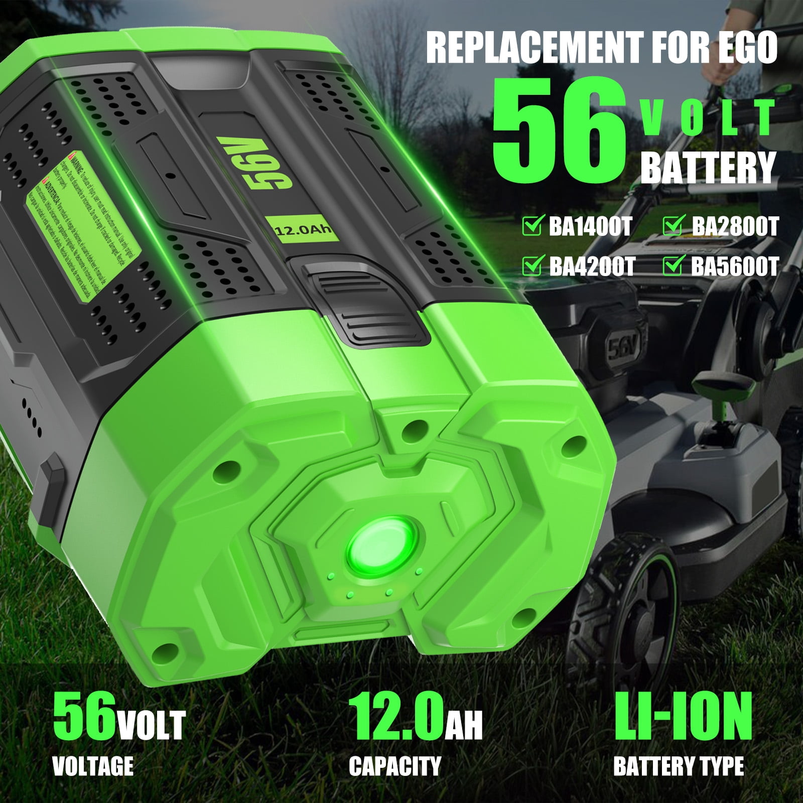 12.0Ah BA6720T Replacement for EGO Battery 56V BA2800T BA4200T BA5600T BA4200 BA1400 BA2800