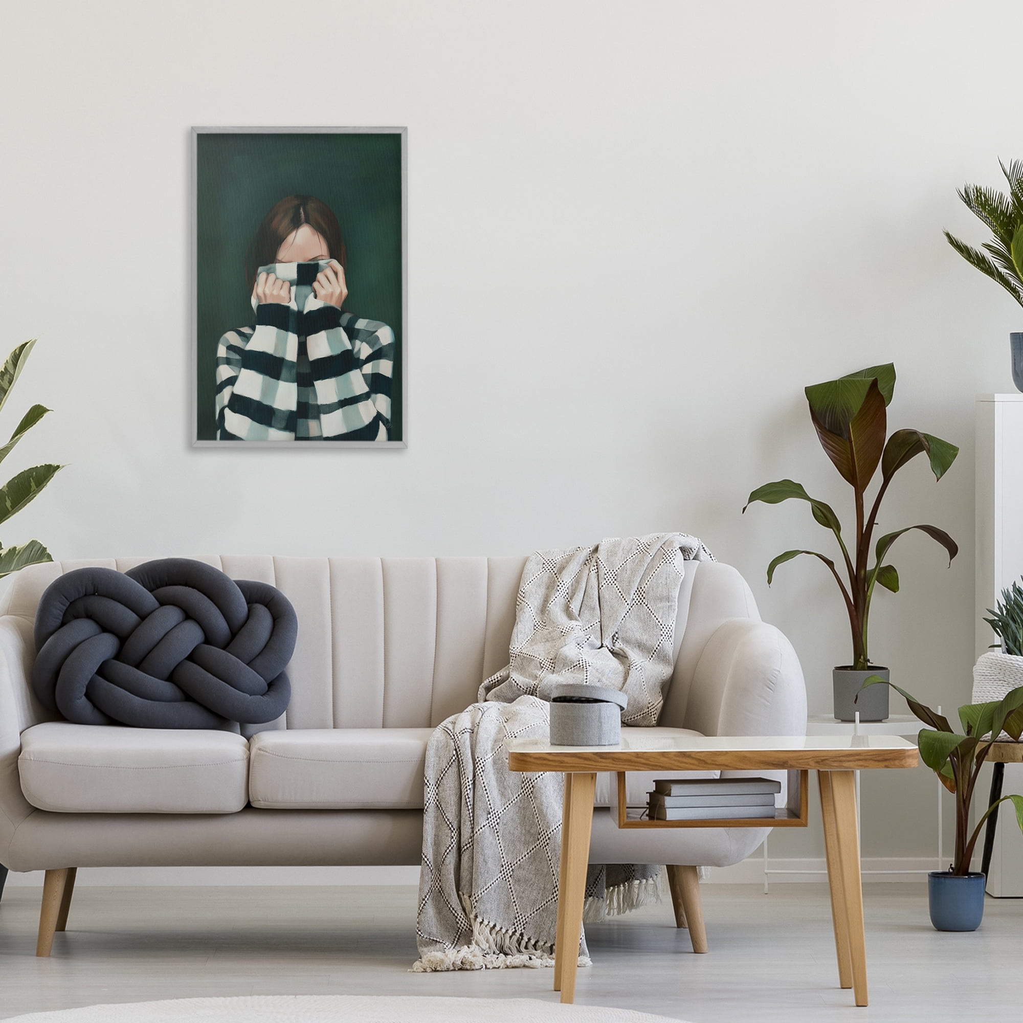 Stupell Industries Warmed Striped Sweater Portrait Gray Framed Giclee Art, design by Ros Ruseva