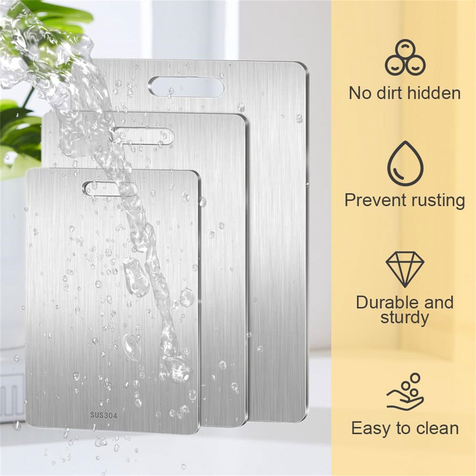 Gyugmhao Titanium Cutting Boards Set of 3,Stainless Steel Cutting Boards for Kitchen,Double-Sided Food Grade Cutting Board,Cutting Meat,Cheese,Vegetable,Fruit