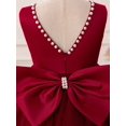 thumbnail image 4 of Burgundy Pearl-Trimmed Bow Back Deep V-Neck Tulle Party Dress, 4 of 29