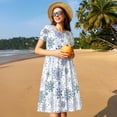 thumbnail image 4 of Goofa Retro ice blue snowflakes Pattern Women Summer Short Sleeve Midi Dress with Pockets Casual Aline Flowy Tshirt Dress Vocation Beach Sundress, 4 of 6