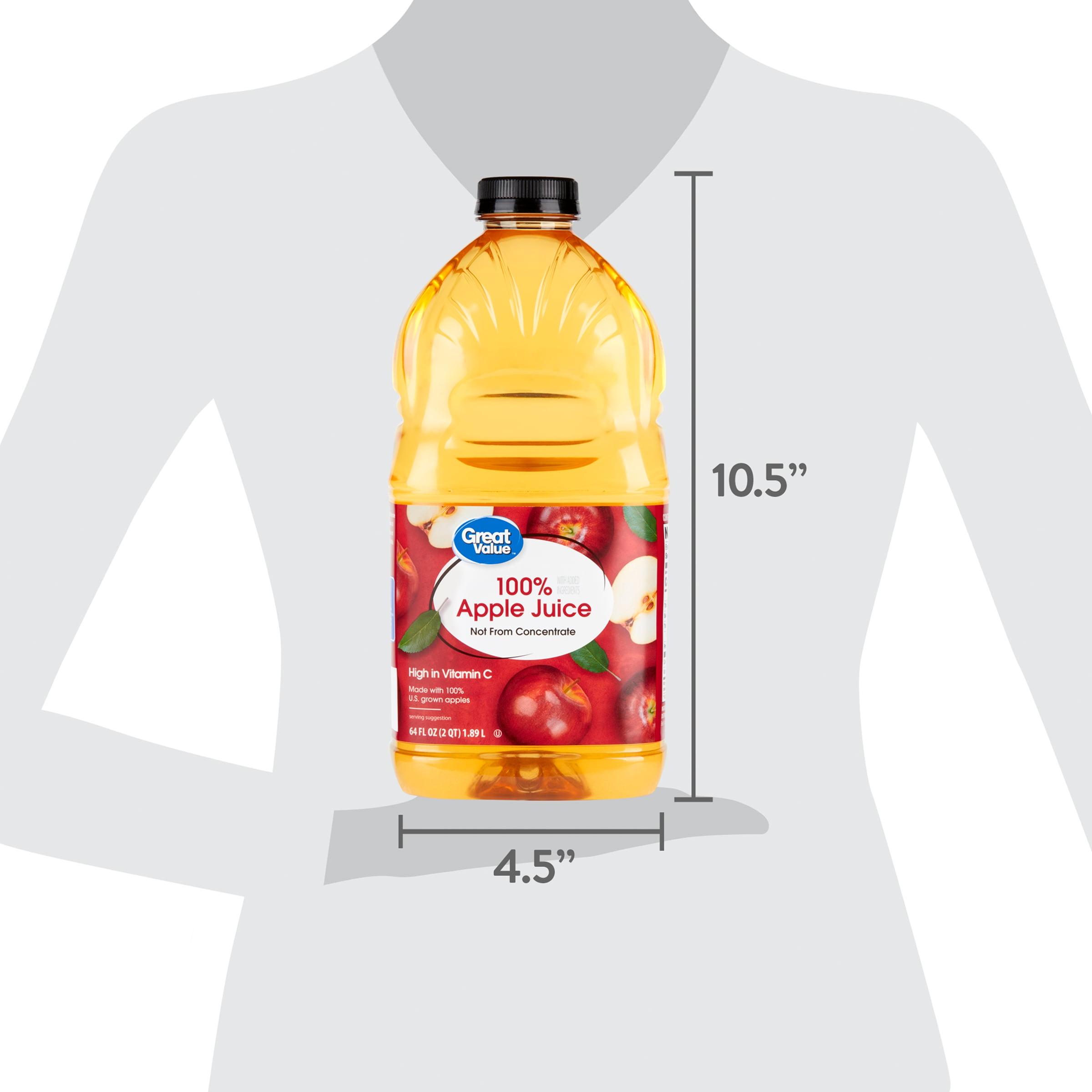 Great Value 100% Apple Juice, Not from Concentrate, 64 fl oz (Shelf Stable)