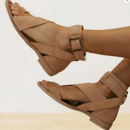 

Kukoosong Sandals Women Fashion Women People Flats Casual Shoes Hollow Wedge Heel Casual Sandals Flat Summer Beach Sandals Khaki 41