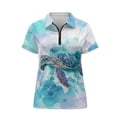 thumbnail image 4 of GarronmavisWomen's Golf Tennis Shirt Size XS Short Sleeve Collared Shirts Casual Zip Shirts Workout Tops Womens Animal Golf Shirt, Sea Turtle, 4 of 7
