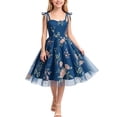thumbnail image 2 of Girls Mesh Princess Dresses Trendy Embroidery Flower Lace Bow Spaghetti Gown for Pageant Wedding Birthday Party Graduation Dance Prom Dark Blue 9-10 Years, 2 of 6