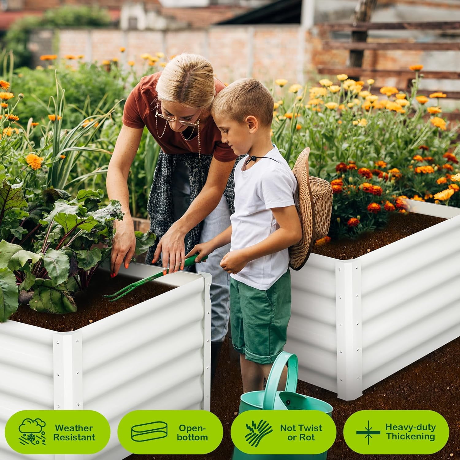 2-Pack Large Raised Garden Bed Kit with Open Base,Outdoor Galvanized Metal Patio Planter Box with Safety Rubber & Gloves for Vegetables Flowers