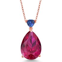 Gem Stone King 13.54 Ct Red Created Ruby Blue Created Sapphire 18K Rose Gold Plated Silver Pendant with Chain