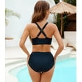 thumbnail image 2 of Womens Two Piece Swimsuits Wrap Front Bikini High Waisted Bottom Tummy Control Bathing Suits Vintage Print Swimwear Blue Stripes, 2 of 6