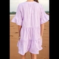 thumbnail image 4 of Vestido Camisero Informal de Mujer con Mangas Acampanadas, Cintura Fruncida y Rayas, Color , Talla S, 4 of 8