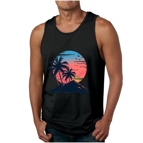 Mens Sleeveless Shirts,Mens Hawaiian Tank Tops 3D Graphic Summer Beach Sleeveless T Shirt