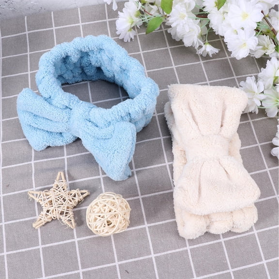 Milisten 2Pcs Coral Fabric Washing Hair Band Elastic Bow Knot Headwear for Makeup and Yoga