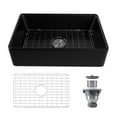 thumbnail image 3 of Black Ceramic 33 in. L Rectangular Single Bowl Farmhouse Apron Kitchen Sink Grid Strainer, 3 of 4