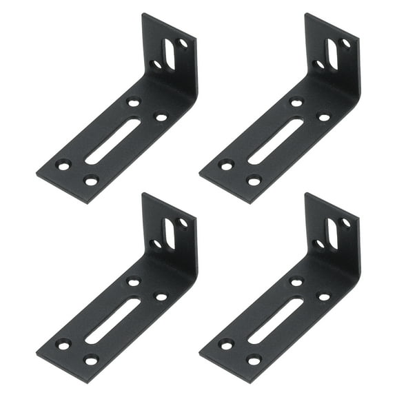 Uxcell 4 Pcs 3 3/20" Adjustable L Bracket with Slot Floating Shelf Bracket Right Angle Braces, Black