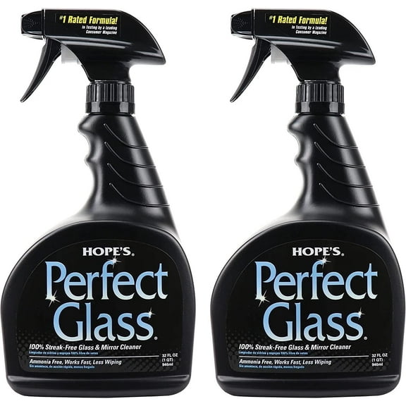 HOPE'S Perfect Glass Cleaner Spray, Streak-Free Clean for Windows, Windshields, Etc, 32 Fl Oz, Pack of 2